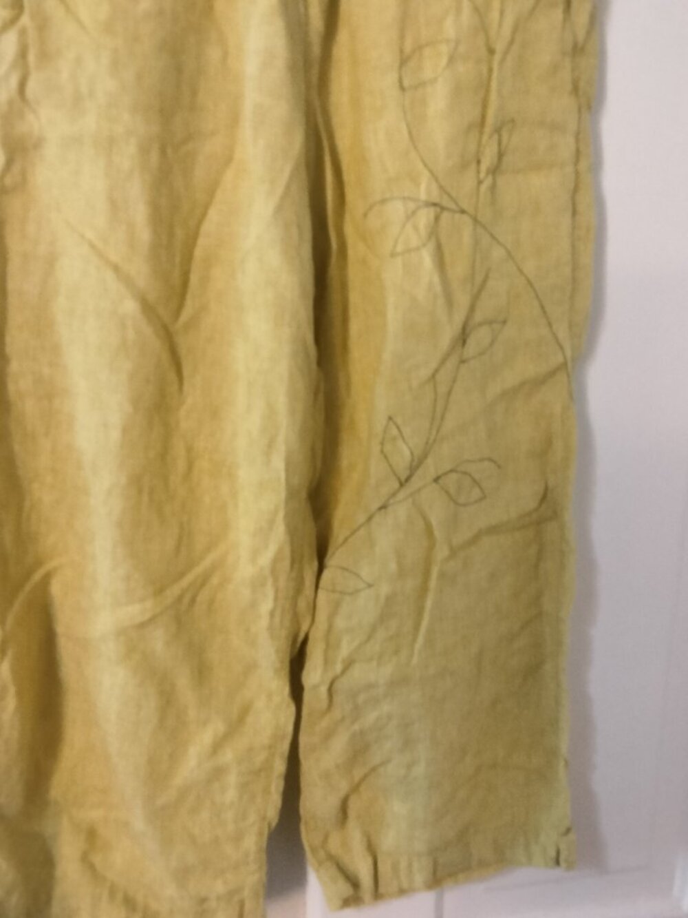 OOAK Embroidered Linen Cynthia Rowley Wide Leg Pants, Wearable Art - Picture 4 of 9